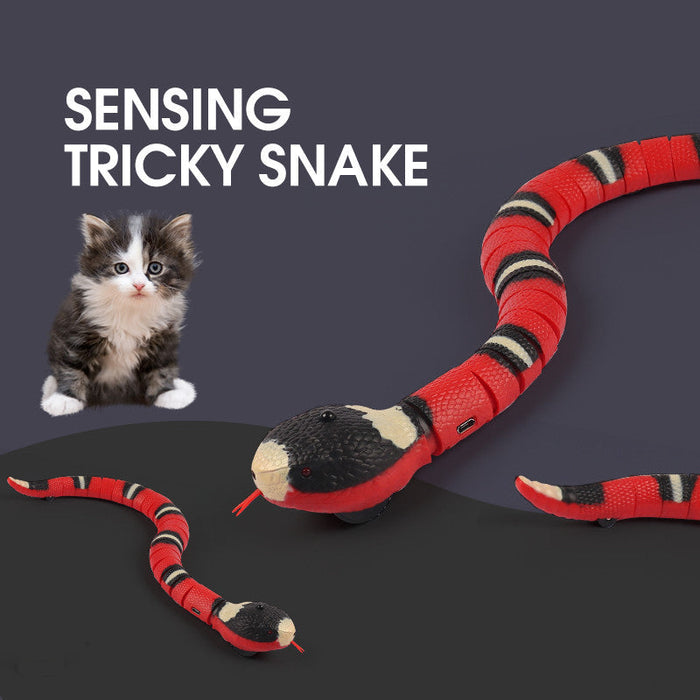 USB-Rechargeable Interactive Robotic Snake Cat Toy with Obstacle Sensor