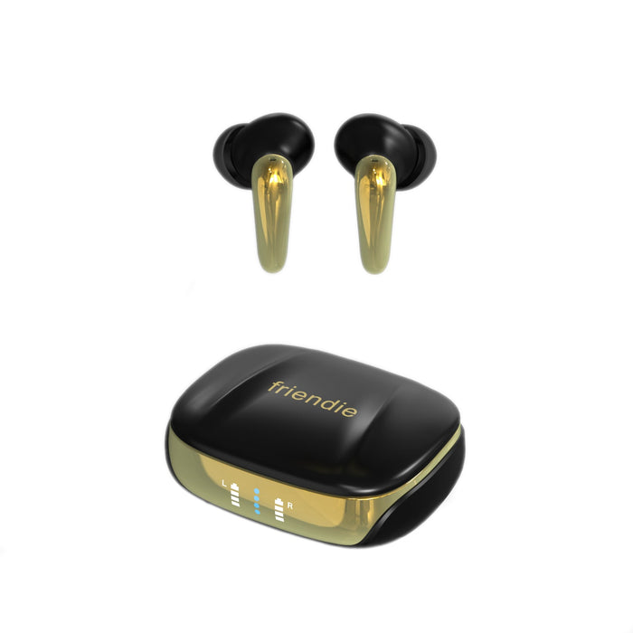 Matte black and gold AIR Focus ANC active noise cancelling earbuds