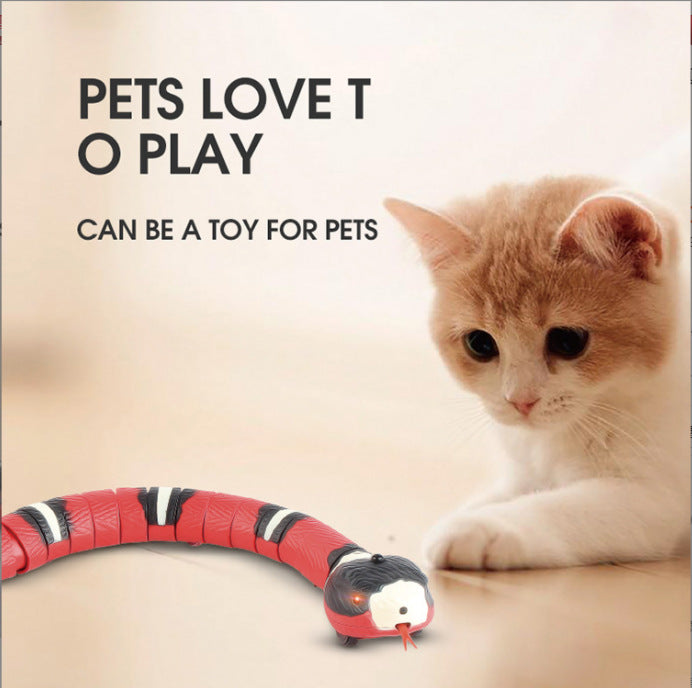 USB-Rechargeable Interactive Robotic Snake Cat Toy with Obstacle Sensor