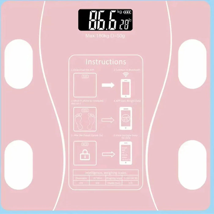 Pink Bluetooth Smart Body Scale with 20 Estimated Metrics, 180 kg, Three AAA
