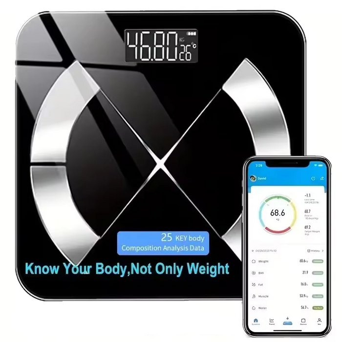 Black USB-Rechargeable Bluetooth Smart Body Scale, up to 200 kg