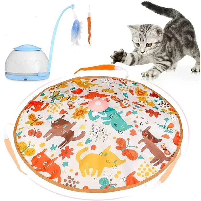 USB-Rechargeable Rotating Cat Teaser with Replaceable Feathers, Four Modes