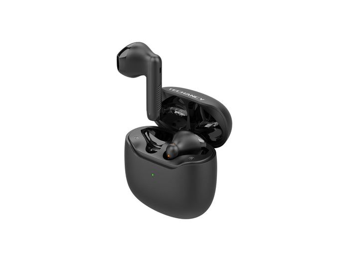 Black Techancy KP2709 TWS Bluetooth 5.3 earbuds, 10 m, 5 h music, 320 mAh case