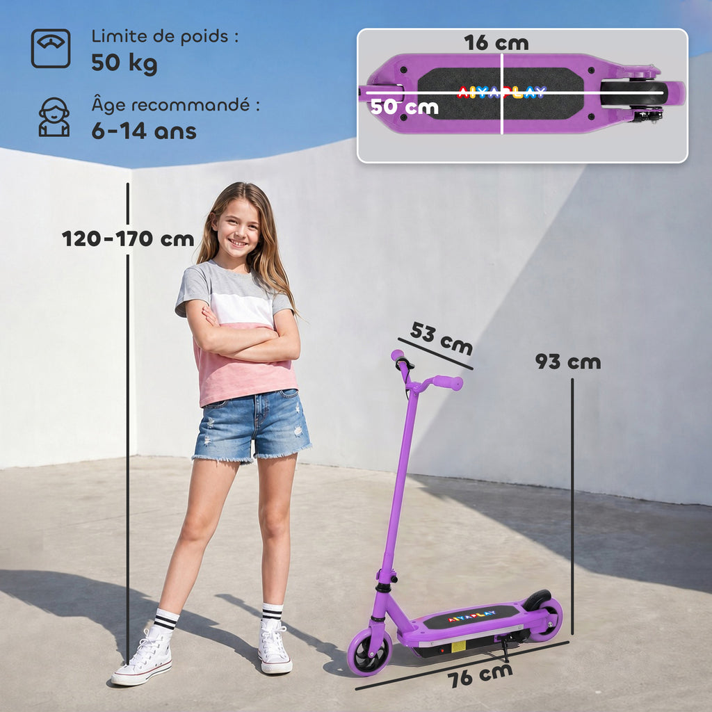 Trottinette électrique pour enfants 6-14 ans, vitesse maximale 10 km/h, lumières LED colorées, frein électrique, violet-2