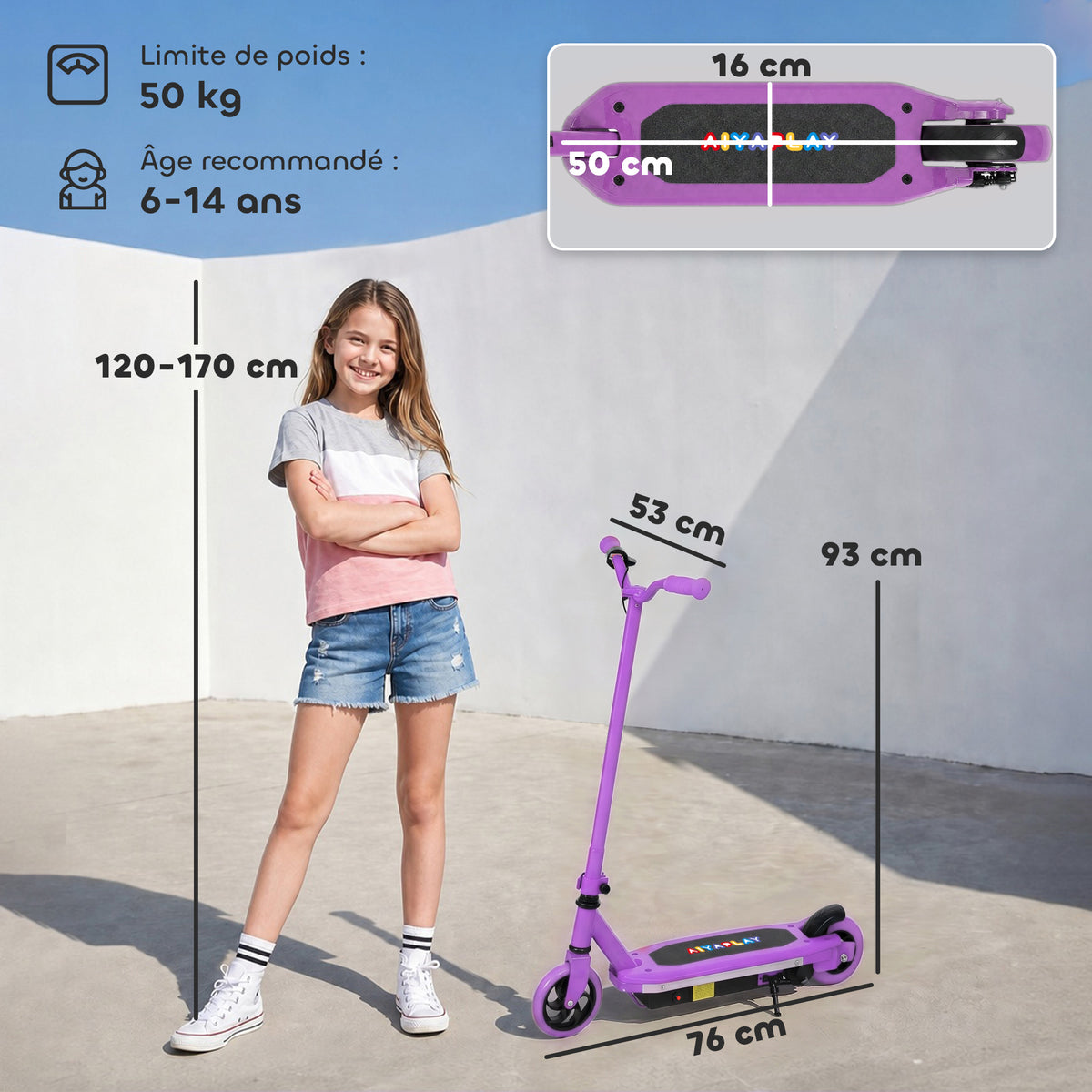 Trottinette électrique pour enfants 6-14 ans, vitesse maximale 10 km/h, lumières LED colorées, frein électrique, violet-2