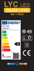 STANDARD LED FILAMENTO CLARA 8w 2700K E-27 LYC *