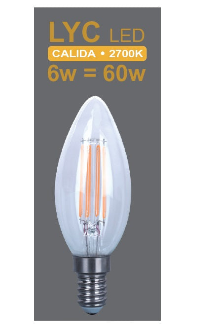 VELA LED FILAMENTO CLARA 6w E-14 2700K 600lm LYC *