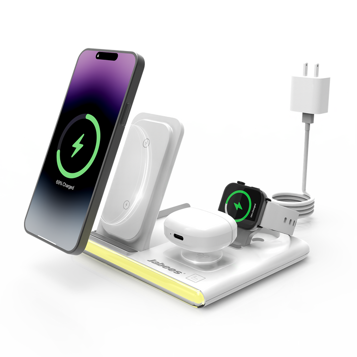 Jabees PowerGlow 4-i-1 trådlös laddningsstation med LED-nattlampa