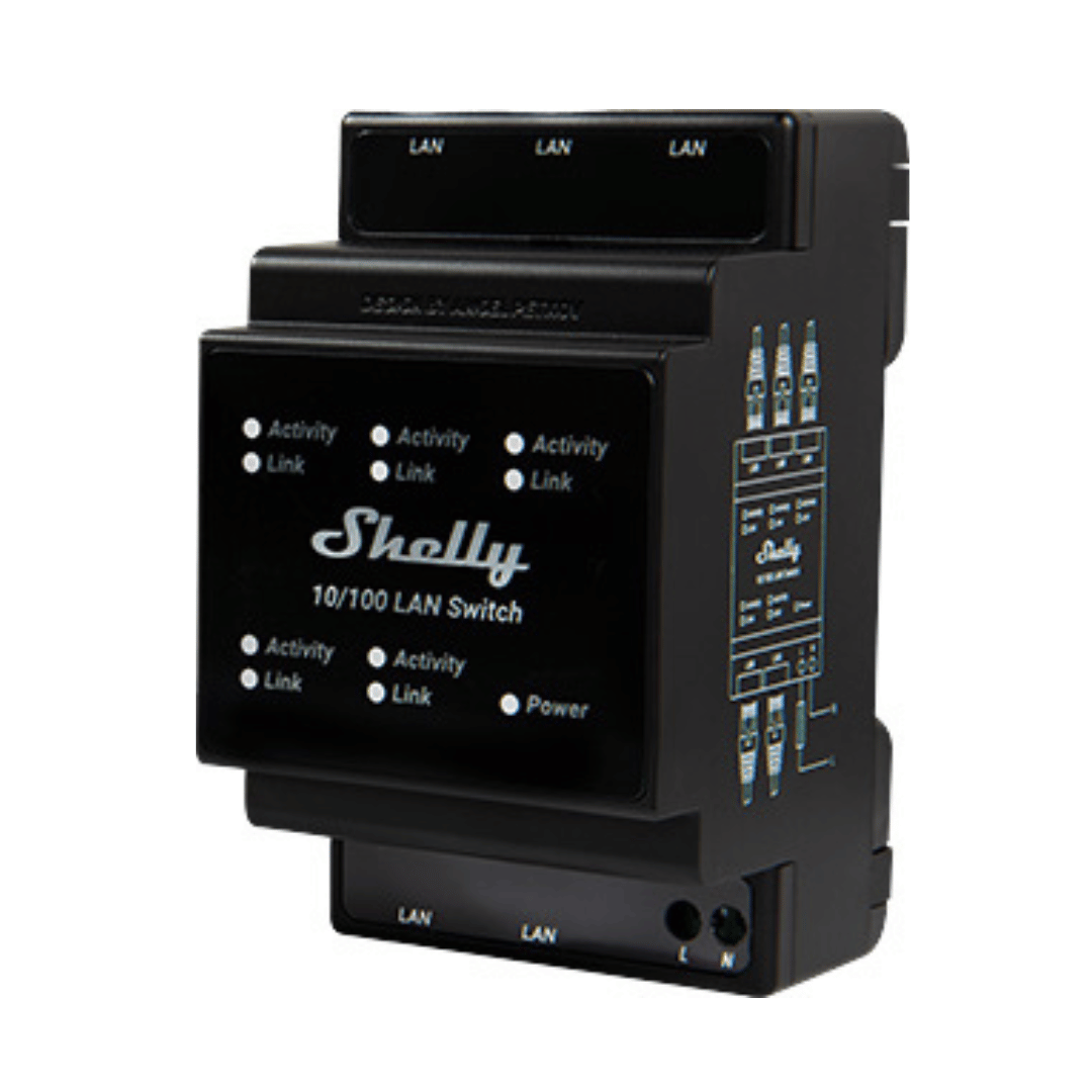 Shelly LAN Switch — Conmutador Ethernet 5 Puertos DIN Rail