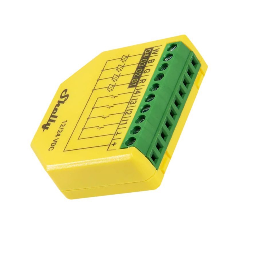 Shelly Plus RGBW PM — Controlador LED RGBW WiFi con Medición de Potencia