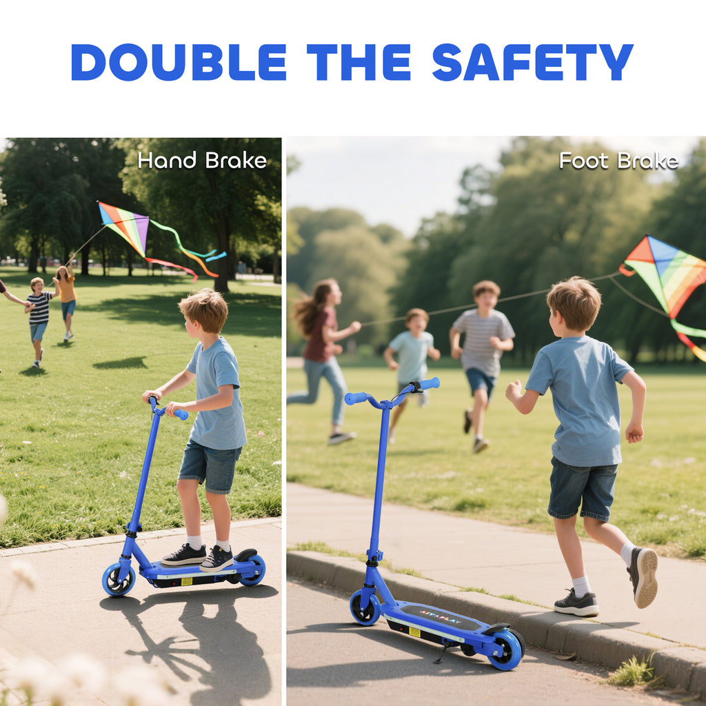 Trottinette électrique pour enfants 6-14 ans, vitesse maximale 10 km/h, lumières LED colorées, frein électrique, bleu-8