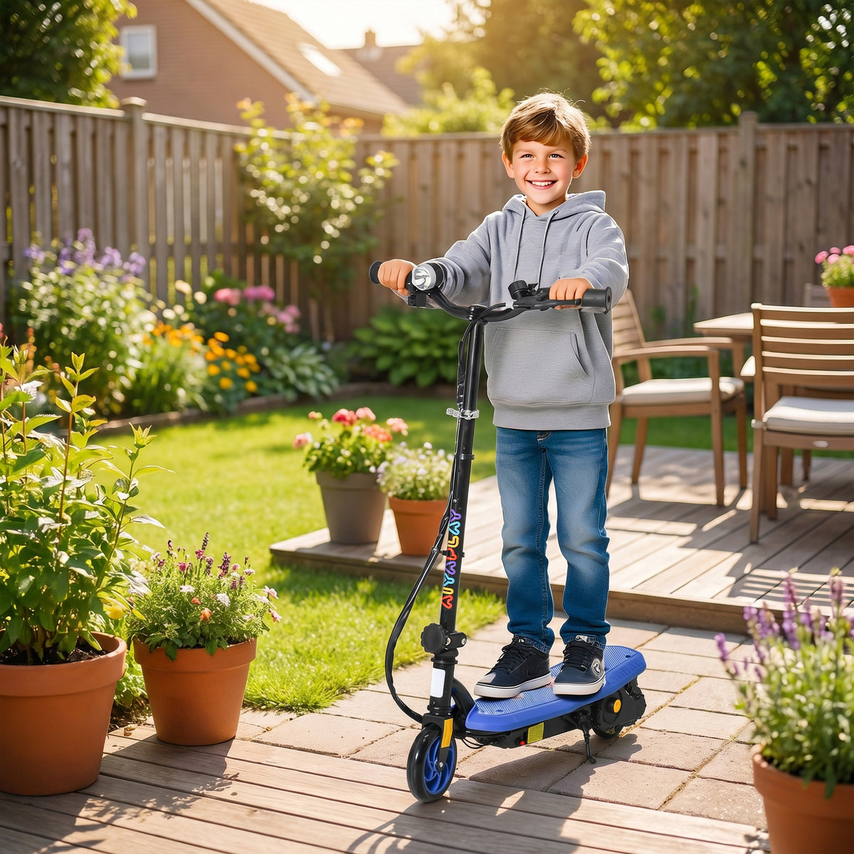 Trottinette électrique 120 W pliable pour enfant 7-14 ans 12 Km/h max. autonomie 10 Km max. bleu-1