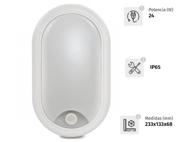 APLIQUE LED OVAL 24W 4000K C/SENSOR PRESENCIA *