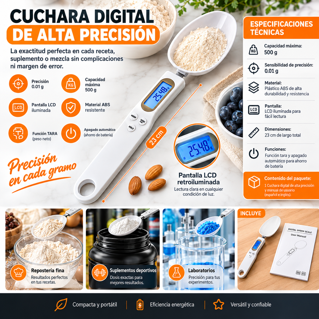 Cuchara Báscula Digital de Alta Precisión (500 g / 0.01 g)