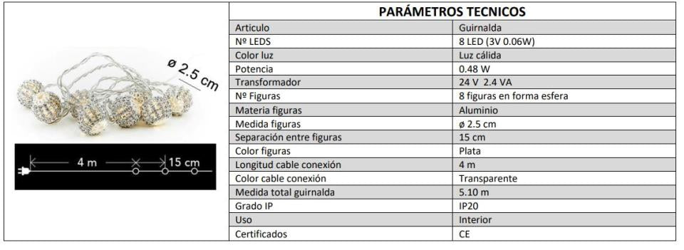 GUIRNALDA BOLA DIAMANTE LED 5,10 METROS INTERIOR