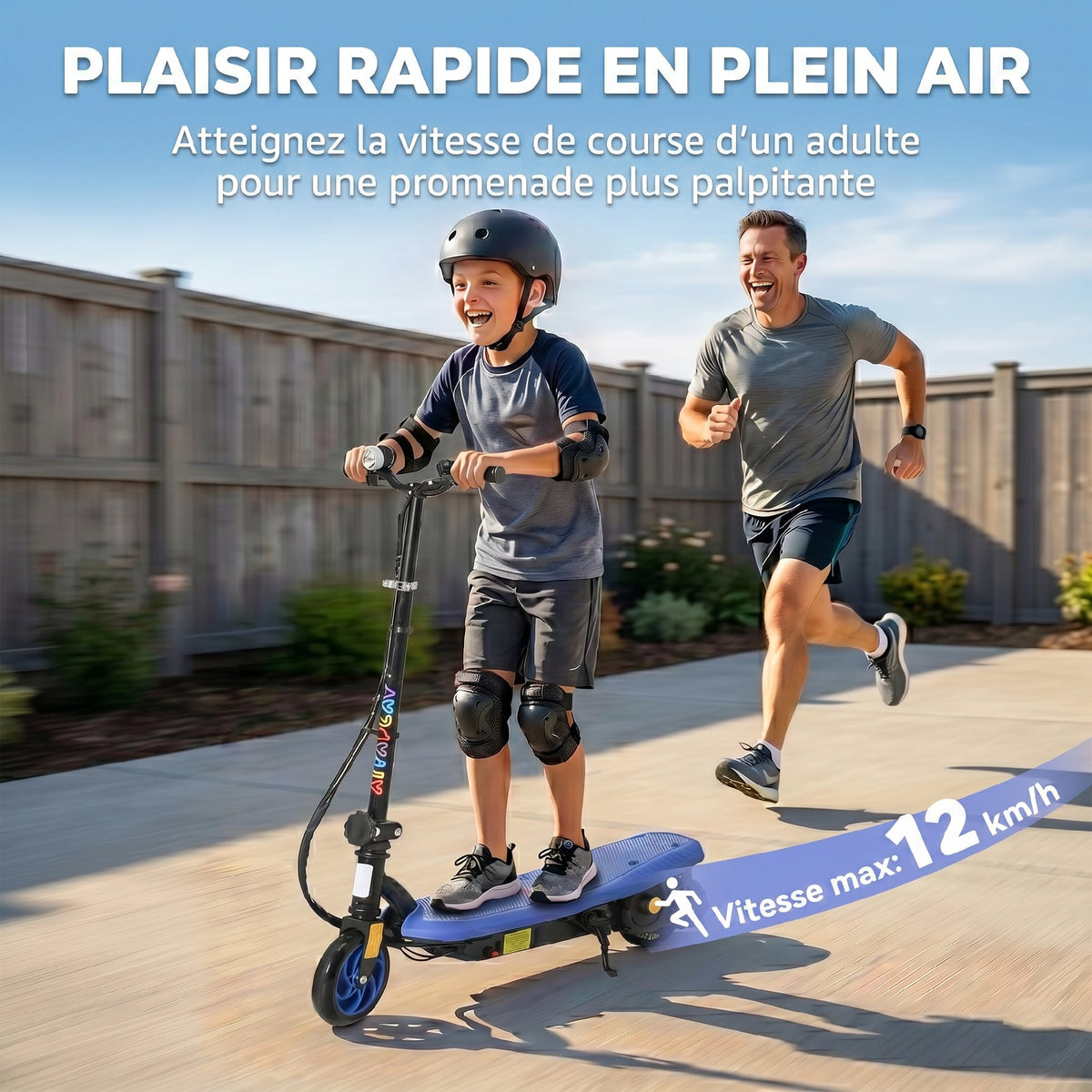Trottinette électrique 120 W pliable pour enfant 7-14 ans 12 Km/h max. autonomie 10 Km max. bleu-4