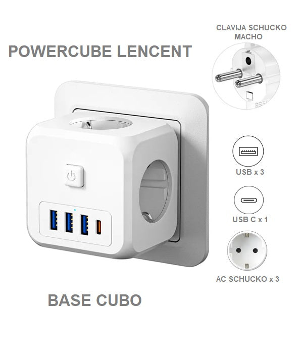 POWERCUBE BASE CUBO 3 SCHUCKO + 3 USB + 1 USB C