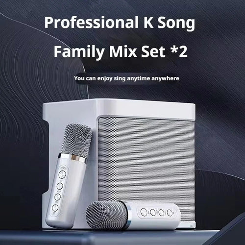 Altoparlante portatile per karaoke con due microfoni, bianco
