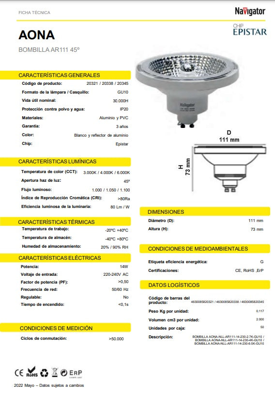 QR 111 LED GU10 12w 3000K 45º DIM*