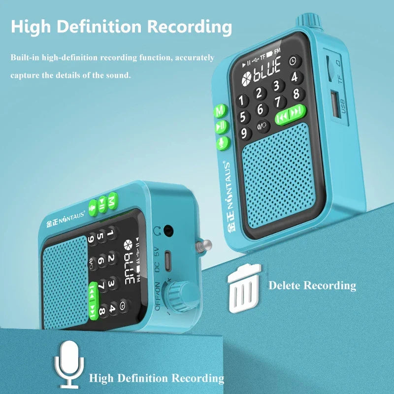 Mini Portable FM Radio Rechargeable Blue-3