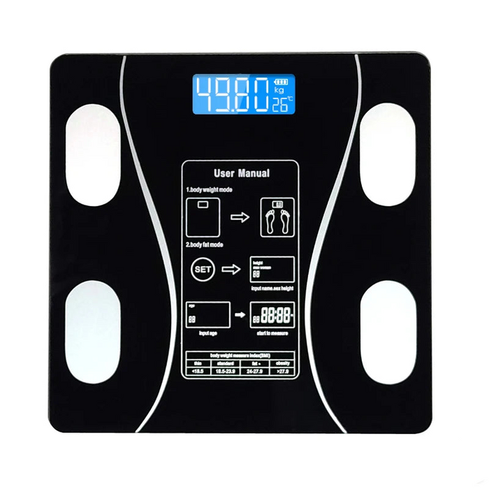 Black Bluetooth Body Composition Scale, 180 kg, Two AAA Batteries