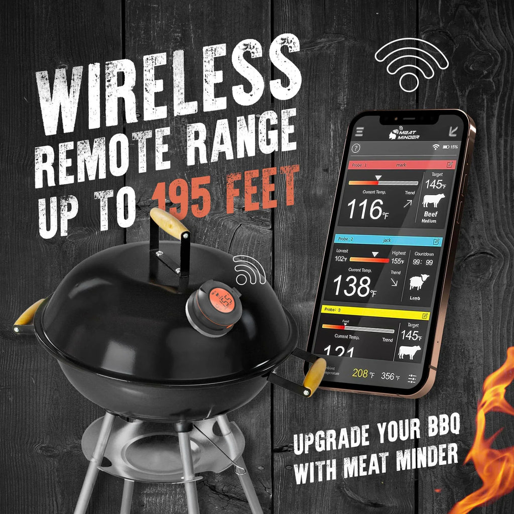 Thermomètre intelligent sans fil pour viande et barbecue, noir