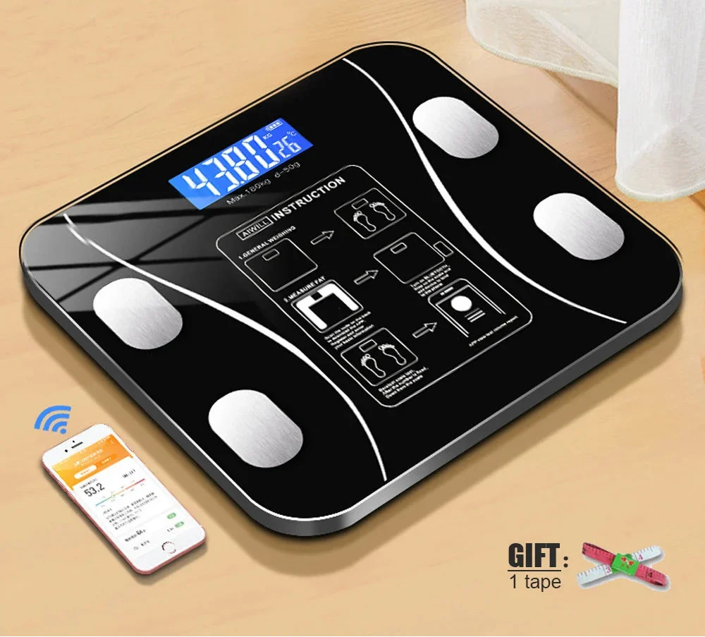 Inteligentna waga Bluetooth z pomiarem tkanki tłuszczowej, czarna