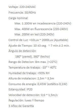 SENSOR MOVIM. IR TECHO EMPOTRAR