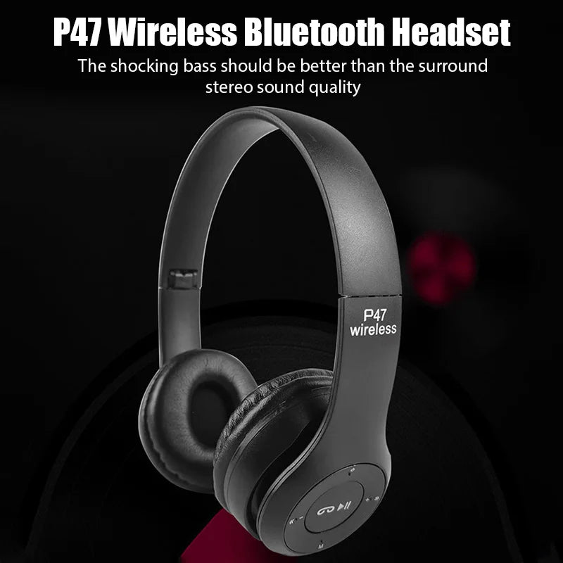 Black wireless Bluetooth over-ear headphones