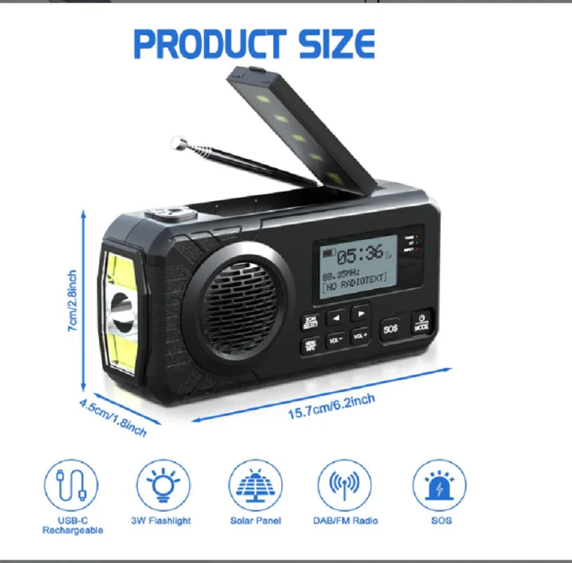 DAB+ Solar Hand Crank Emergency Radio Black-2