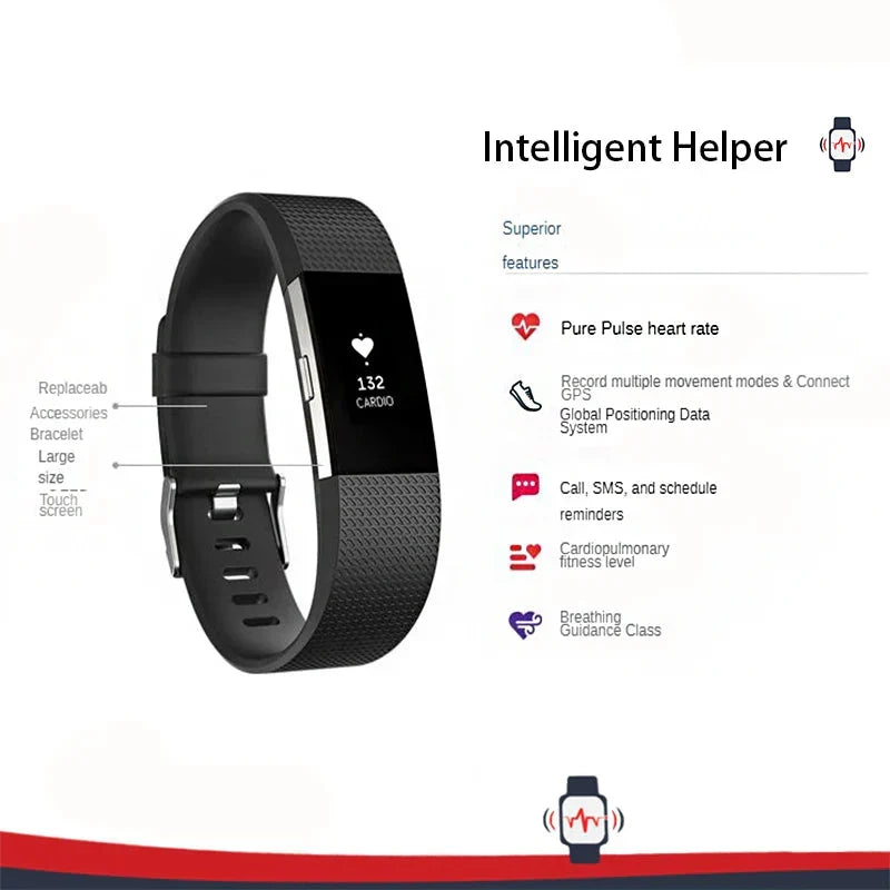 Smart fitnessarmband med pulsmätare, svart