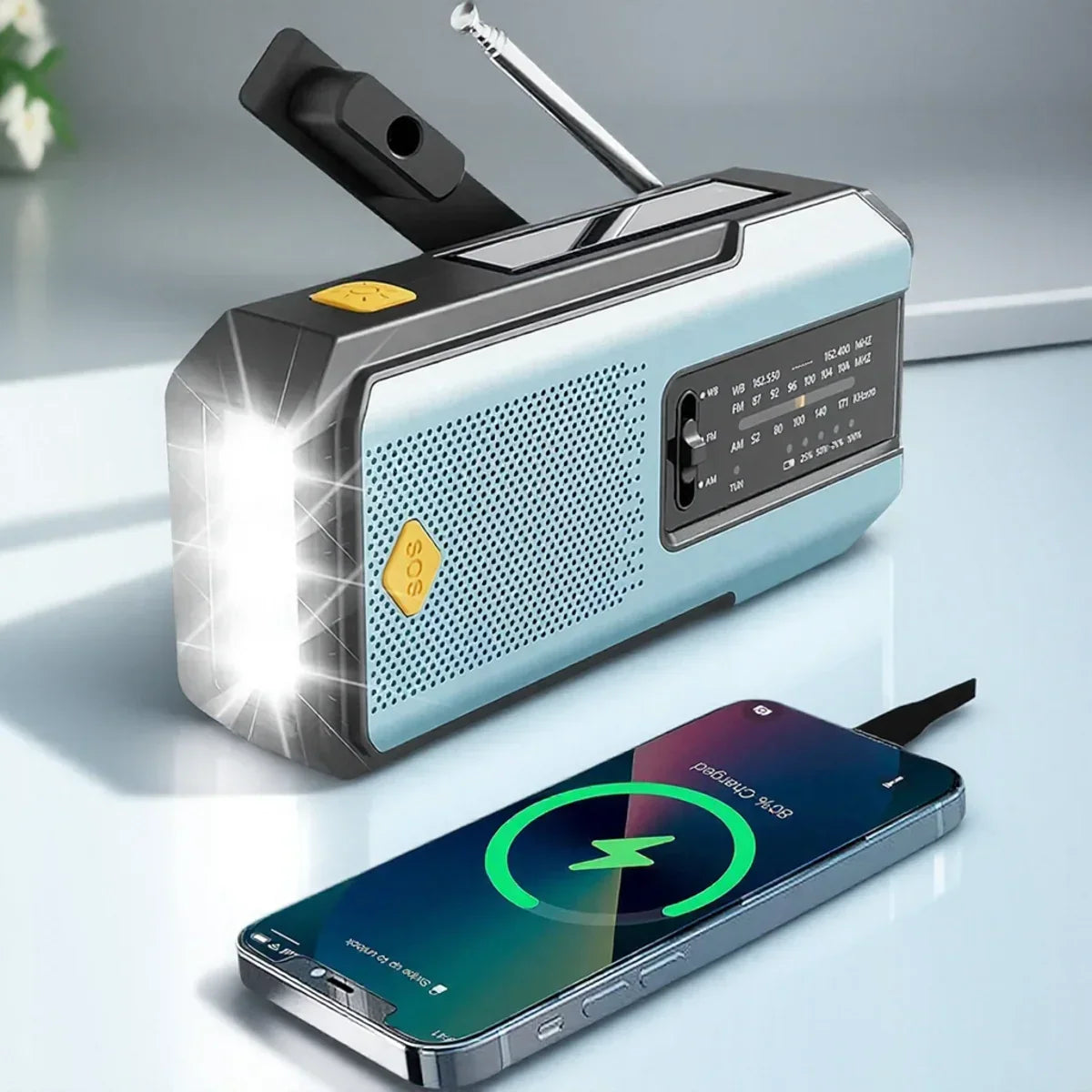 Solar Emergency Radio with LED Flashlight Blue-1