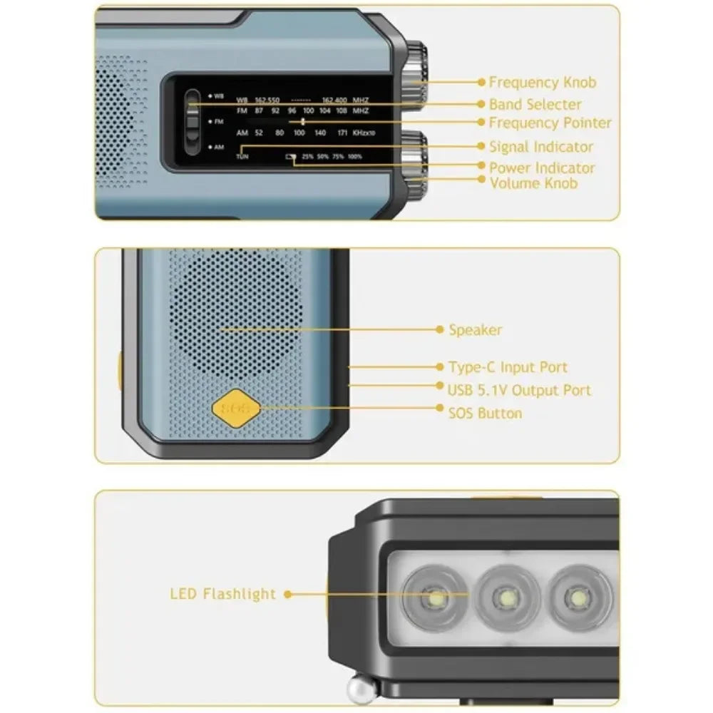 Solar Emergency Radio with LED Flashlight Blue-3