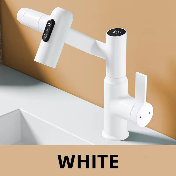 Bathroom Basin Mixer Tap with LED Temperature Display and 360° Rotating Spout