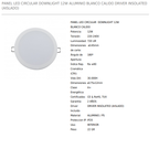 PANEL LED REDONDO EMPOTRAR 12w 4000K