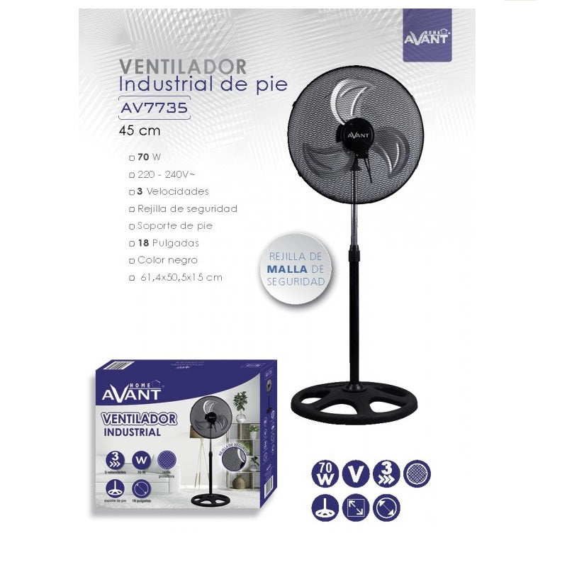 VENTILADOR DE PIE INDUSTRIAL 70w 3 VELOCIDADES