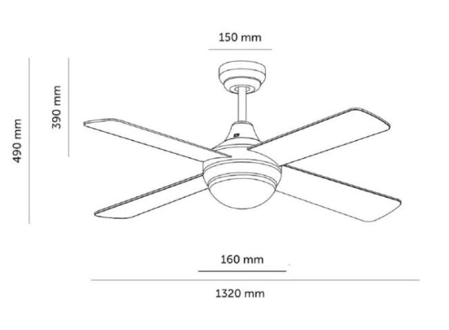 VENTILADOR TECHO BLANCO 4 PALAS 132cm LUZ Y MANDO