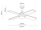 VENTILADOR TECHO BLANCO 4 PALAS 132cm LUZ Y MANDO