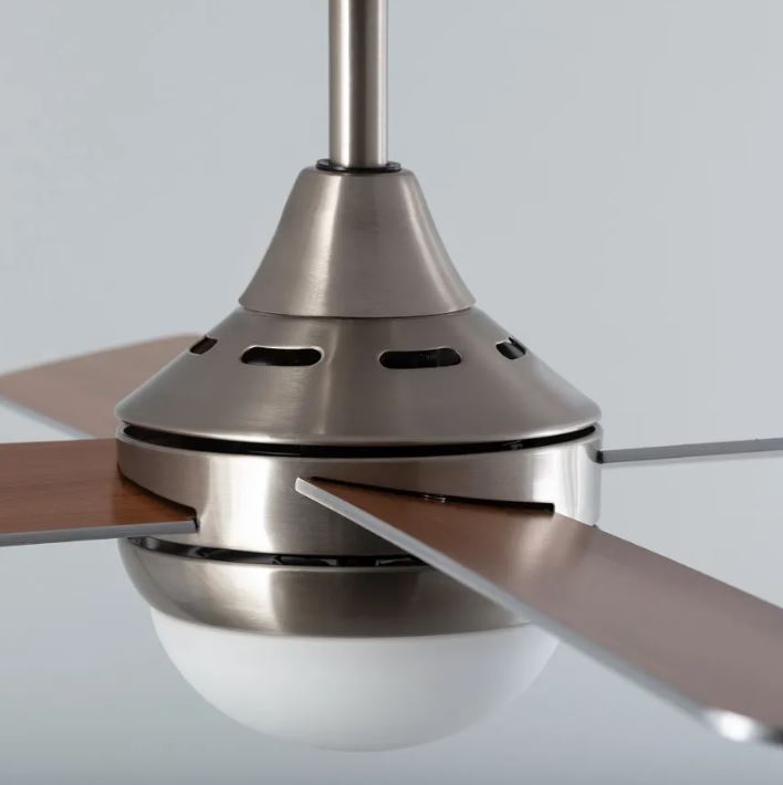 VENTILADOR TECHO NAVY NIQUEL/MADERA 4 PALAS LUZ