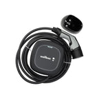 Vista superior del cargador de coche eléctrico Wallbox Pulsar Max negro con cable Tipo 2; soporte ilustrativo no incluido.