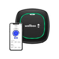 Cargador de coche eléctrico Wallbox Pulsar Max 22 kW y ejemplo de control desde aplicación; imagen de catálogo.