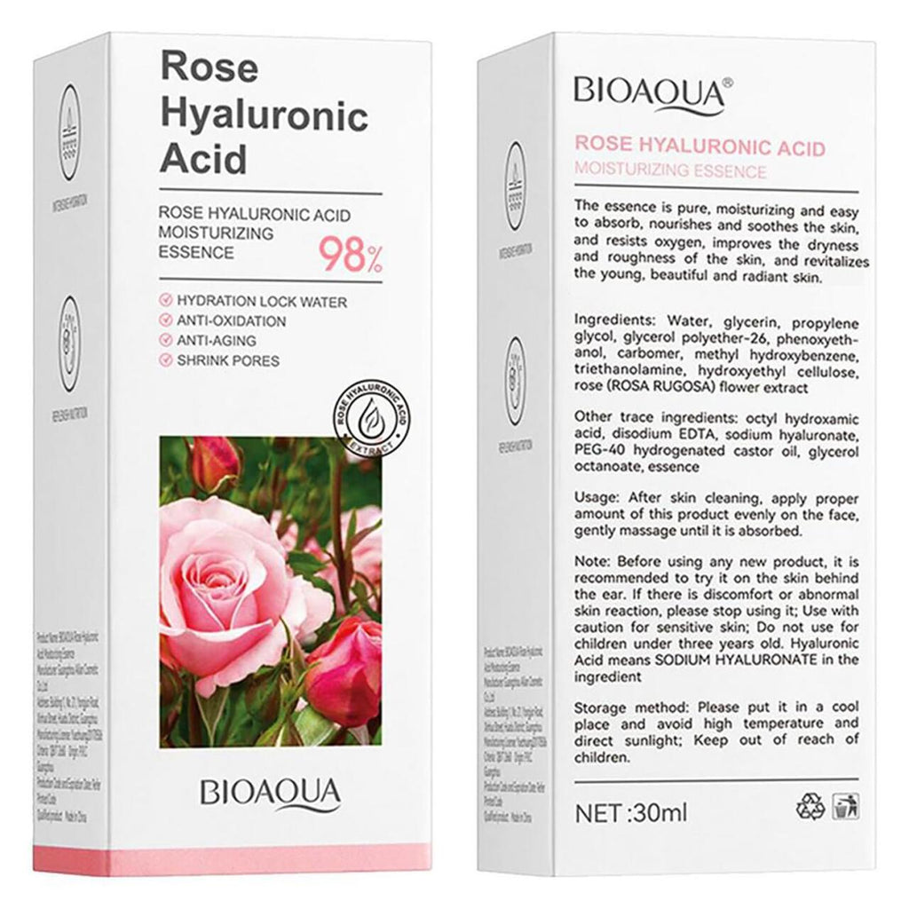 Esencia Facial de Rosa y Ácido Hialurónico – Hidratación Profunda, Luminosidad Natural y Nutrición en 30 ml