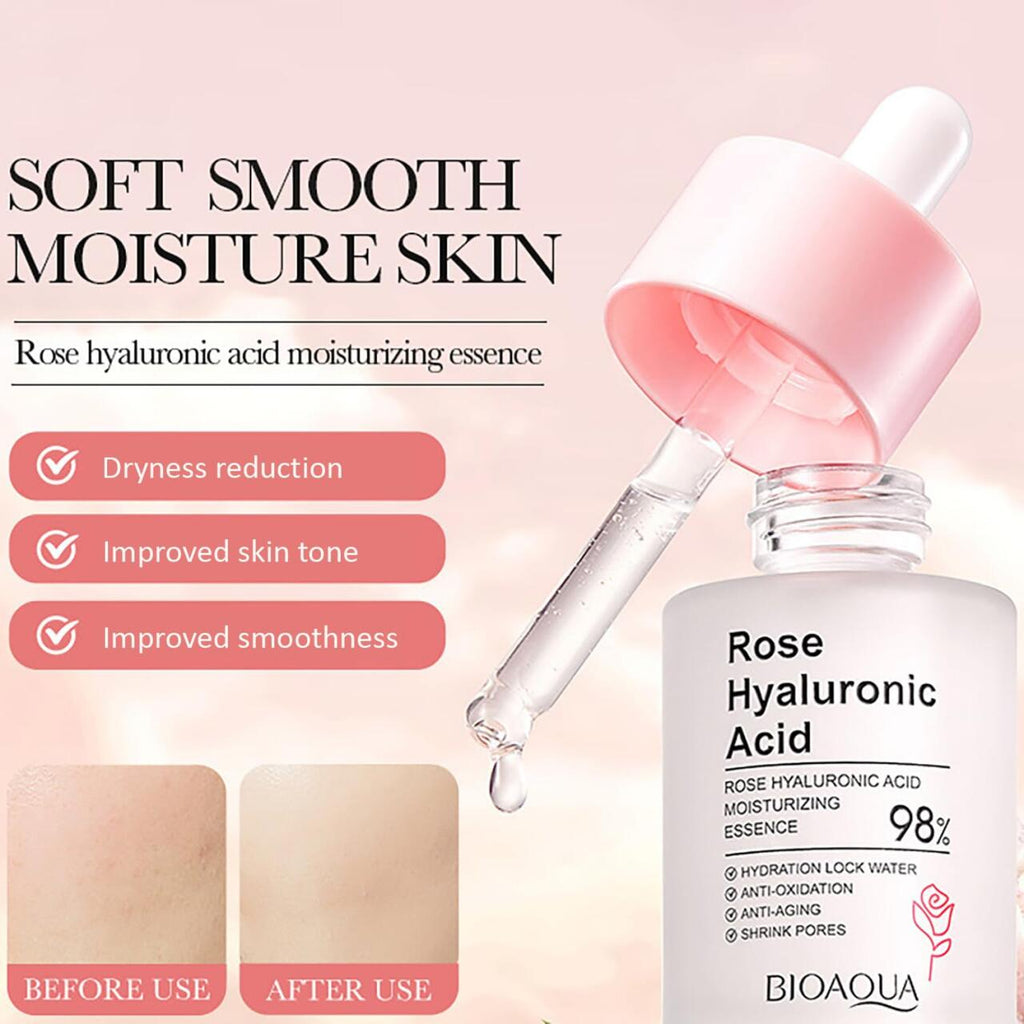 Esencia Facial de Rosa y Ácido Hialurónico – Hidratación Profunda, Luminosidad Natural y Nutrición en 30 ml
