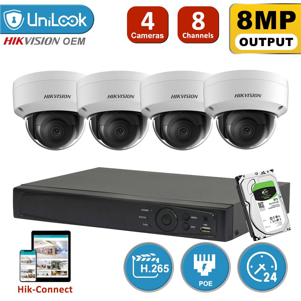 Hikvision DS-2CD2185FWD-IS 4K 8 MP IP surveillance kit with PoE