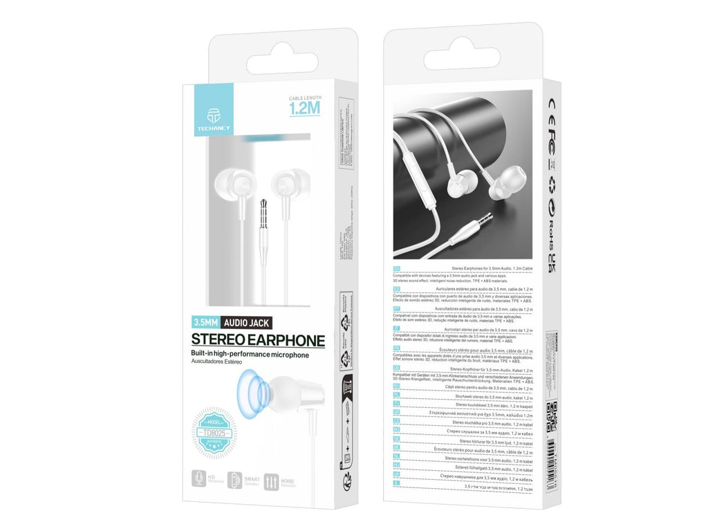 Techancy TD8025 wired 3.5 mm earphones with inline controls