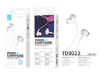 Écouteurs filaires Techancy TD8022 de 3,5 mm avec microphone, blancs