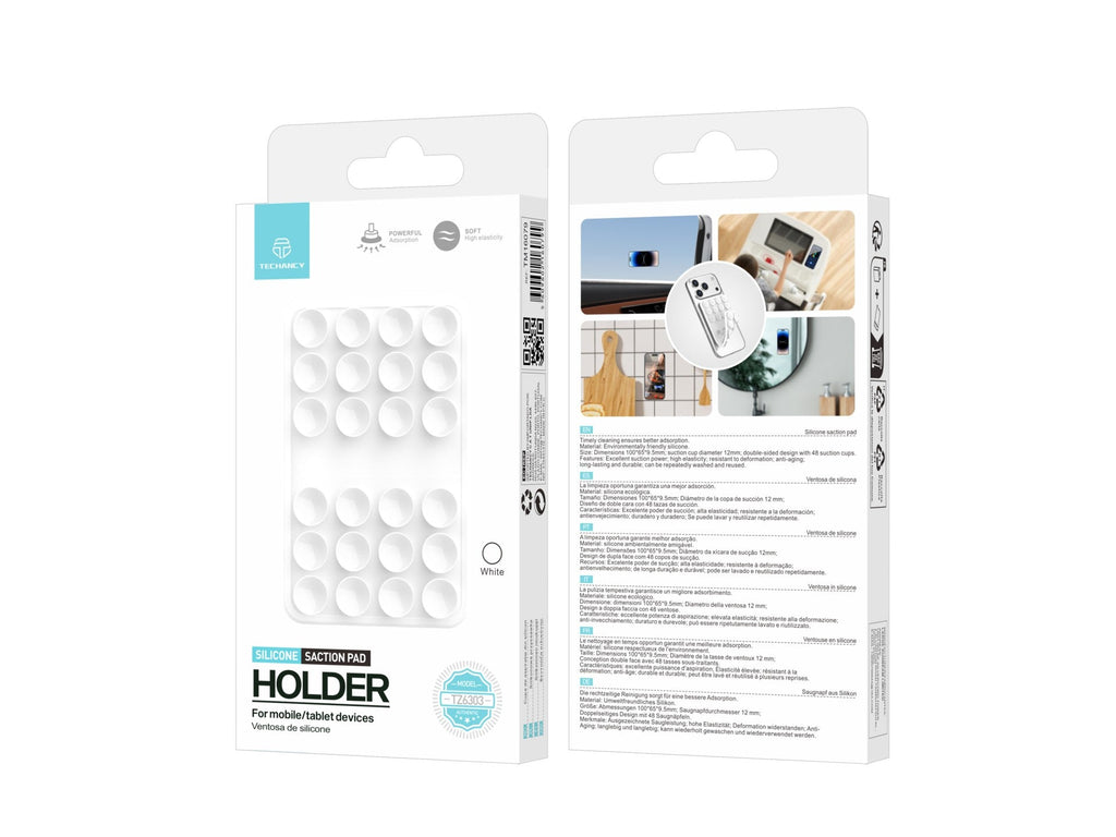 Techancy Suporte com Ventosas de Silicone TZ6303 Forte Aderencia Reutilizavel Estavel Antiderrapante para Telemovel e Tablet Branco-4