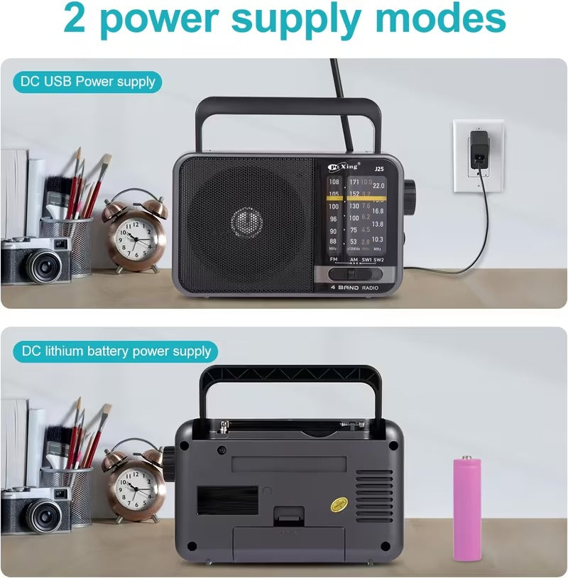 AM/FM transistor radio with USB charging