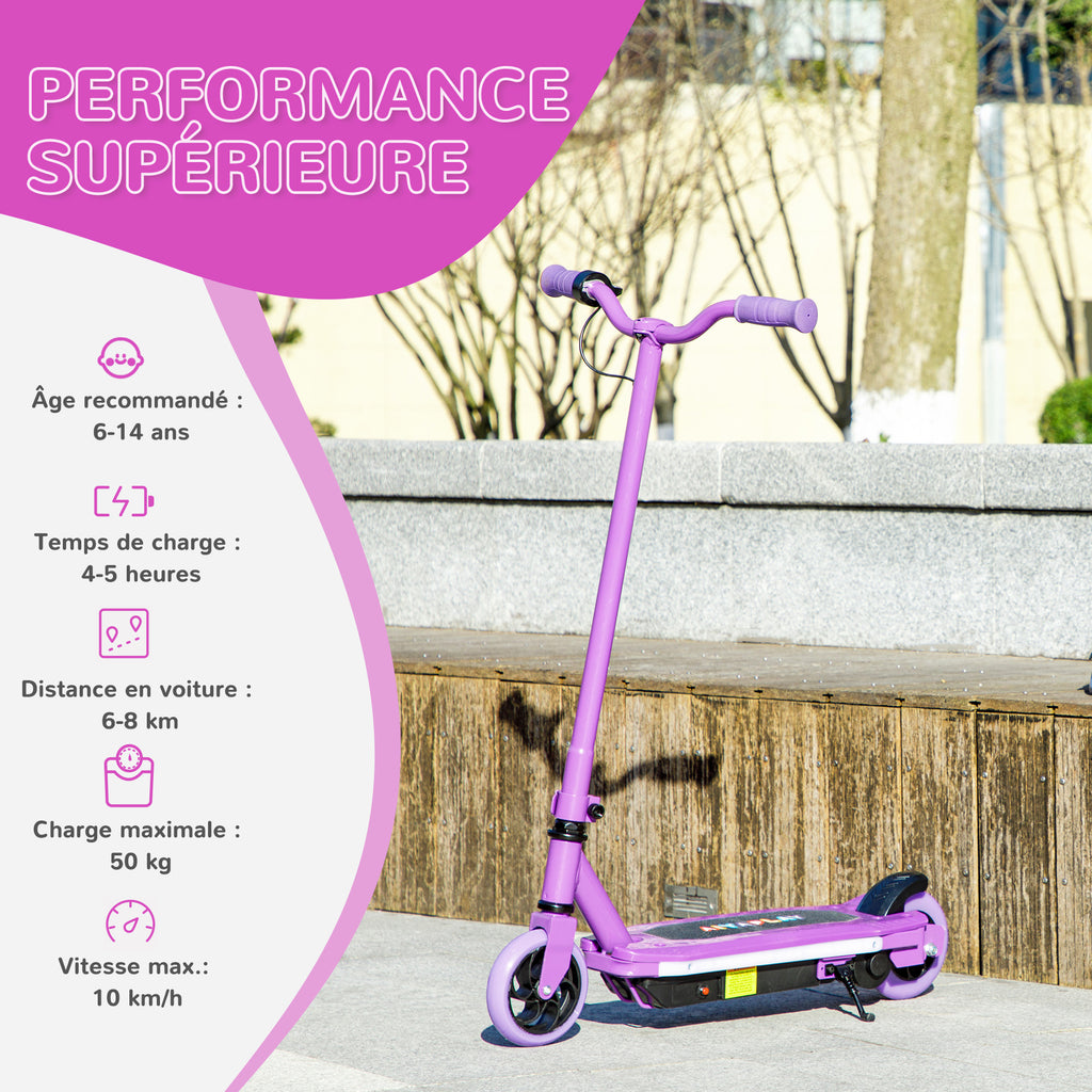 Trottinette électrique pour enfants 6-14 ans, vitesse maximale 10 km/h, lumières LED colorées, frein électrique, violet-5