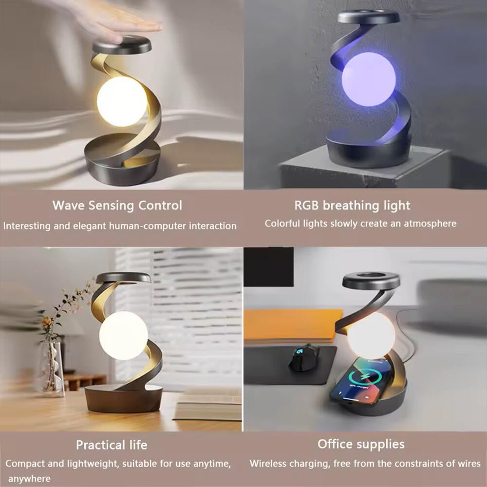 Lámpara Luna Levitante 3D LED con Carga Inalámbrica
